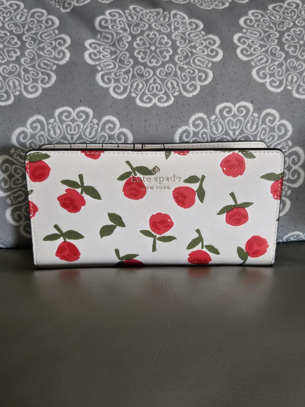 kate spade White Wallet with Red Cherry Print